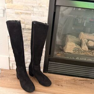 Cole Haan Black Suede Knee-High Block Heel Boots